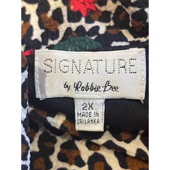 Robbie Bee Womens A line Dress Mock Neck Retro Design Brown Red Sz 2X - Picture 7 of 9